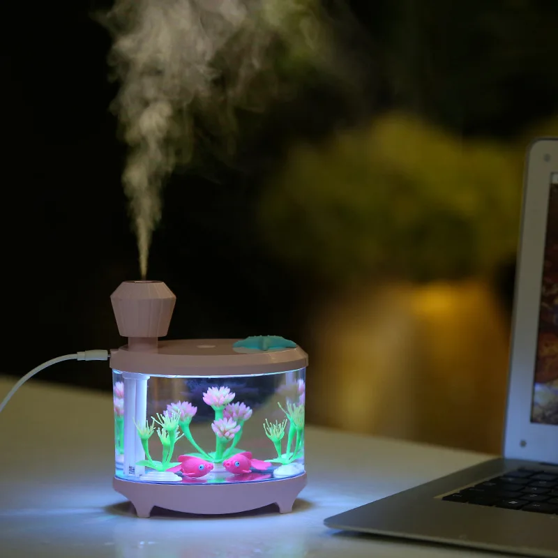 Color Night Light Humidifier USB Mini Spray 460ML Water Diffuser Mute Spray Simulated Fish Tank Air Purifier Desktop Decorative