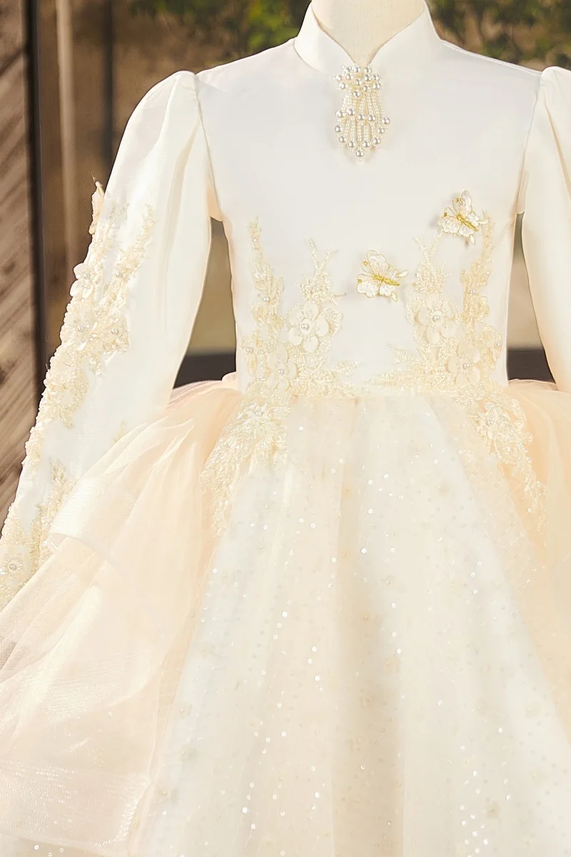 Красивое элитное платье с длинными рукавами для девочек для игры на фортепиано, роскошное нишевое платье принцессы для девочек на 10-летие