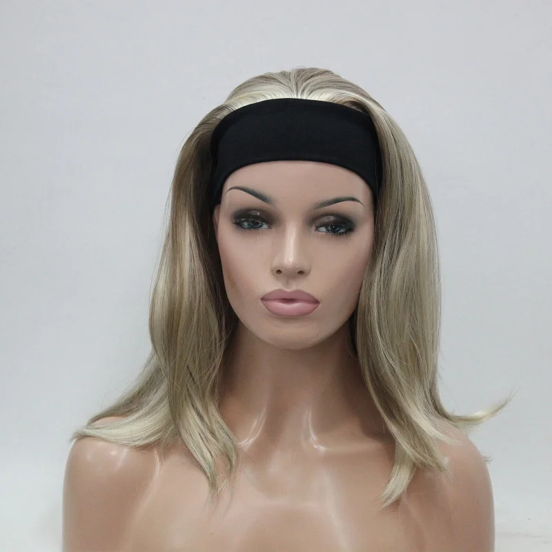 Peruca ondulada reta longa com bandana, Honey ash Blonde, Mix Blonde, Novo, 3, 4