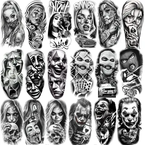 1 Sheet Trendy Cool Robber Gangster Temporary Tattoos For Adults Bad Guy Rebel Tatoos Waterproof Realistic  Fake Tattoo Stickers