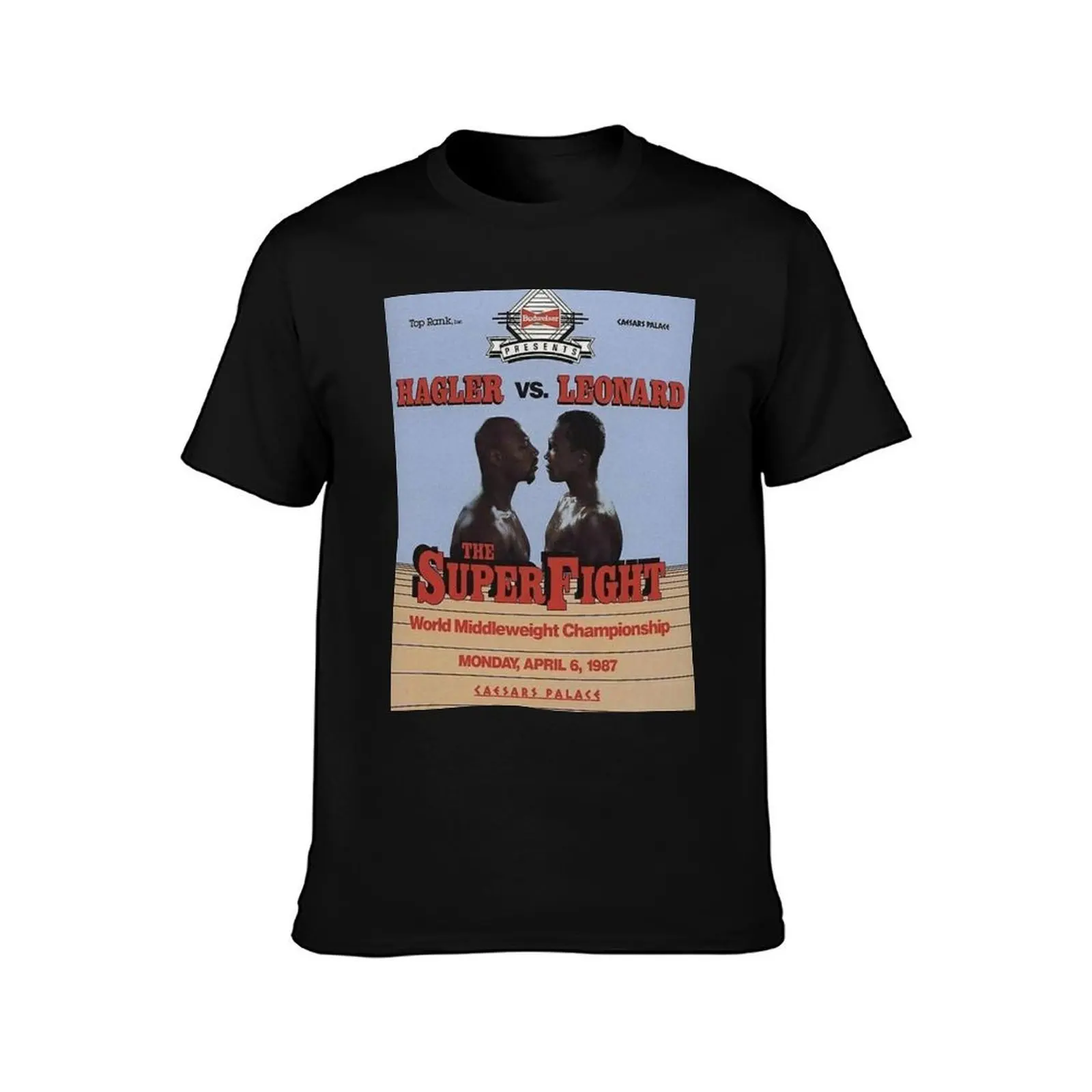 Marvin Hagler vs Sugar Ray Leonard Poster T-Shirt, Summer Casual Cotton Tee, Oversized Streetwear Tops, Vintage Graphic Print