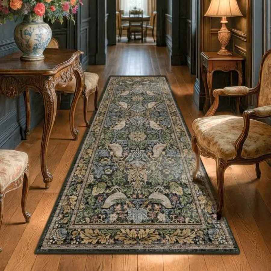 

Vintage Runner Rugs for Hallways - 2'6"x8' Wide Kitchen Runners Entryway Rug with Flowers and Leaves Washable Non Slip Low Pile