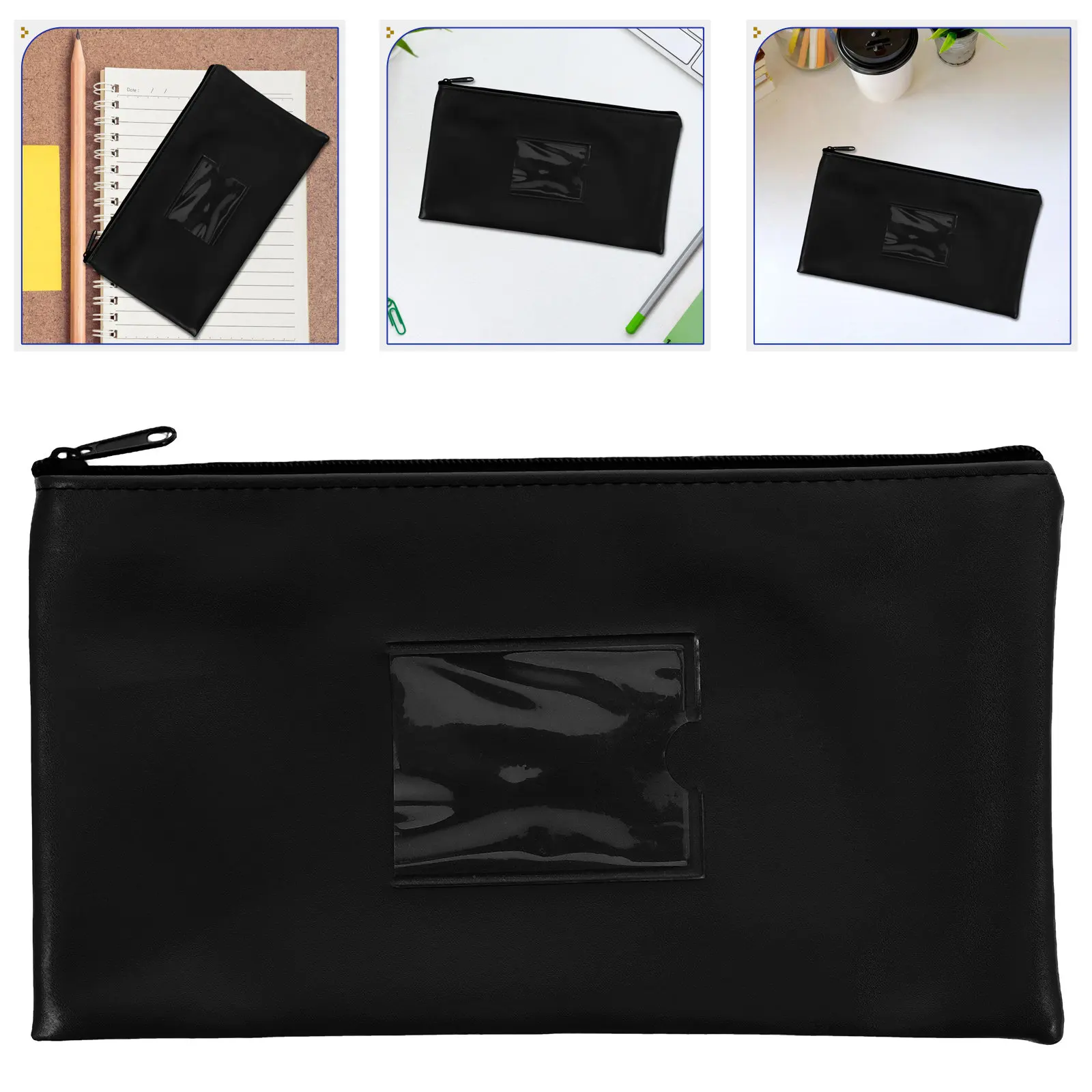 

2 шт. стильных кошельков для фальшивых купюр с молнией и прозрачным внешним окном для хранения наличных, чеков, документов, депозитов