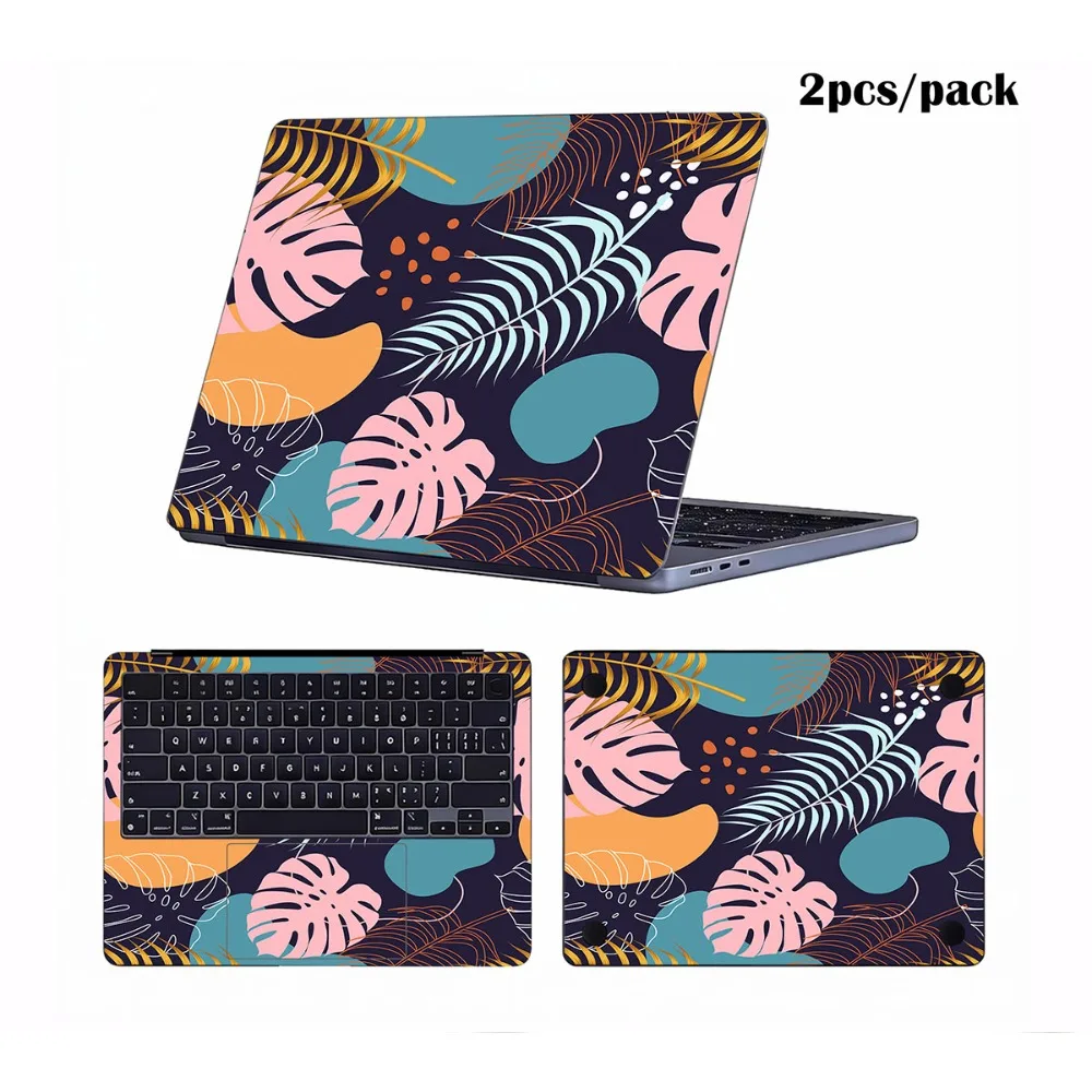 2Pcs Pack Tropical Palm Monstera Laptop Sticker Self-Adhesive Decor Decals for Universal MacBook Notebook PC Art Mural Crafts