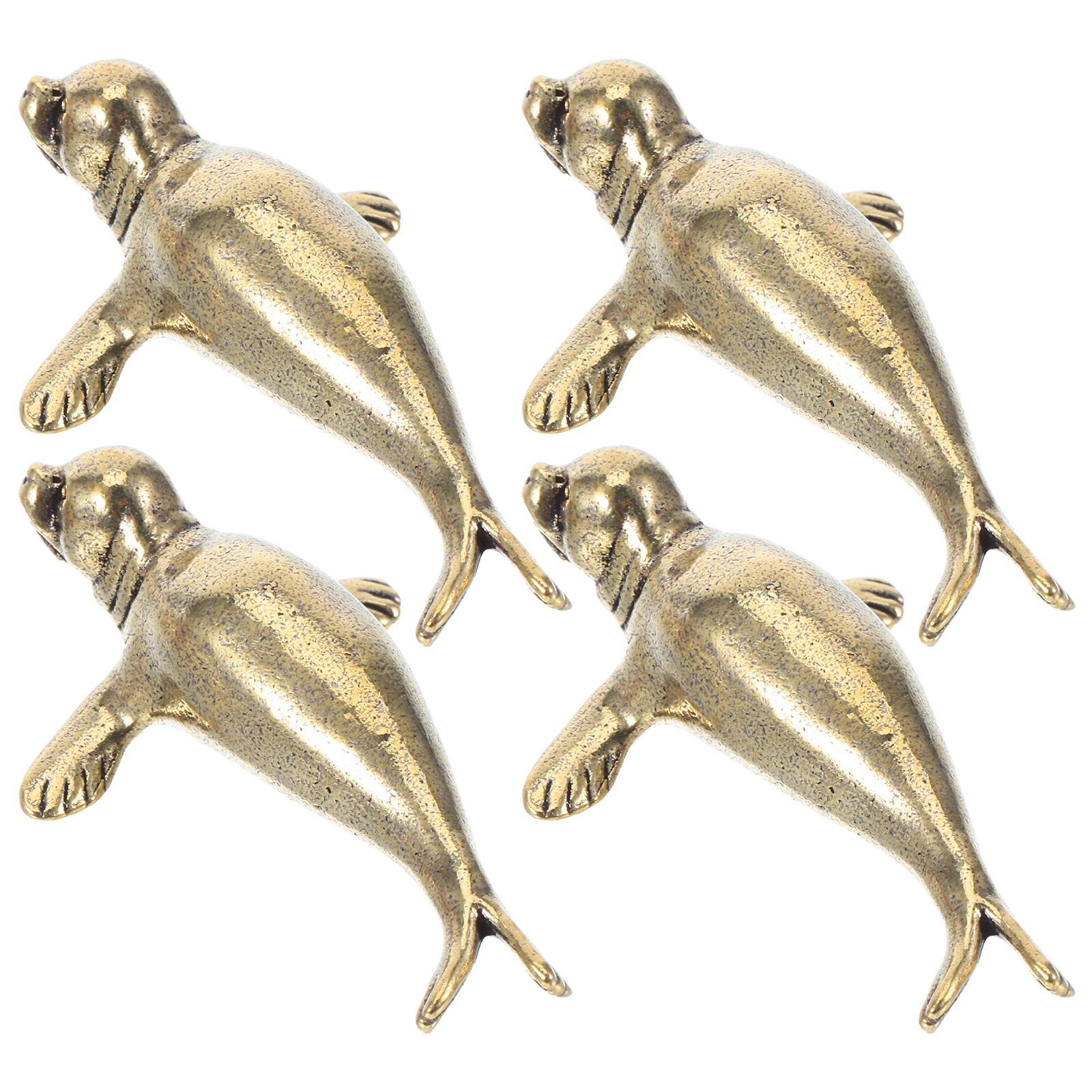 

4pcs Vintage Brass Seal Figurines Home Miniature Marine Animal Decorations For Desktop Bookshelf Oceanthemed Seal Sculpture