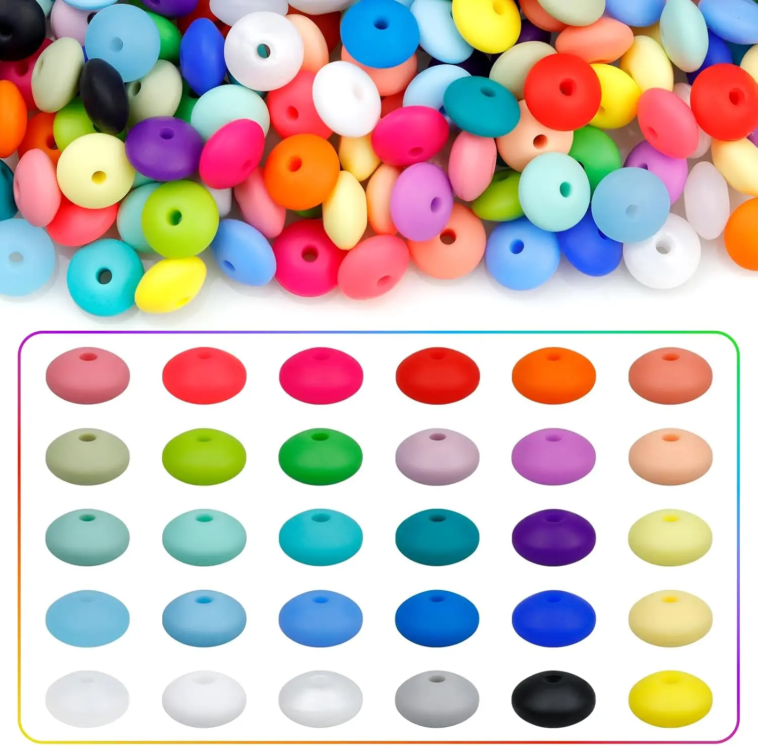 

60pcs 12mm Silicone Lentil Beads - Multi Color Round Spacer Beads for DIY Keychains, Necklaces, Bracelets and Crafts
