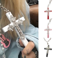 Fashion Wooden Cross Pendant Necklace Punk Gothic Collar Choker Necklace Long Neck Chain Y2K Jewelry for Women Men