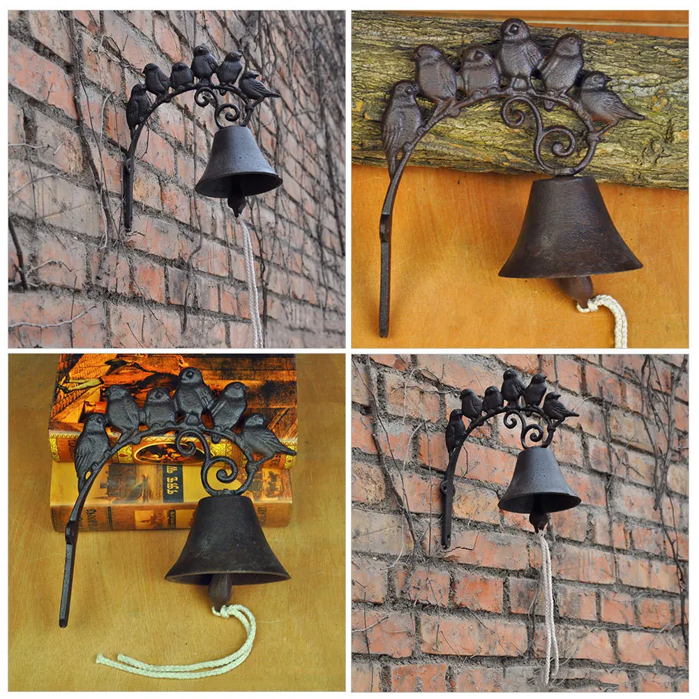 

Vintage Bell Wall Hanging Rustic Iron Doorbell Bird Chime Cast Wall Mounted Outdoor Decorative Manually Shaking Dinner