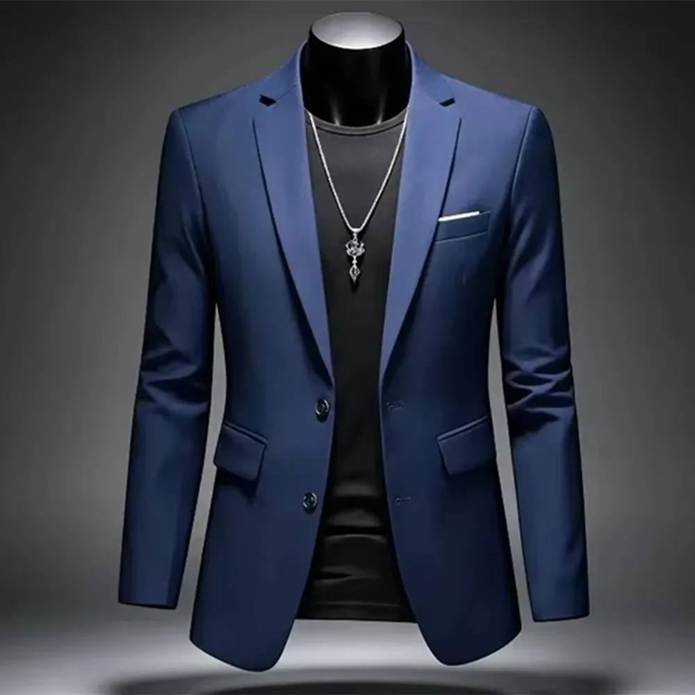 High Quality Business Solid Color Two Buttons Suits Jacket 2025 Men Slim Fit Casual Fashion Wedding Groom Tuxedo Coat Tops