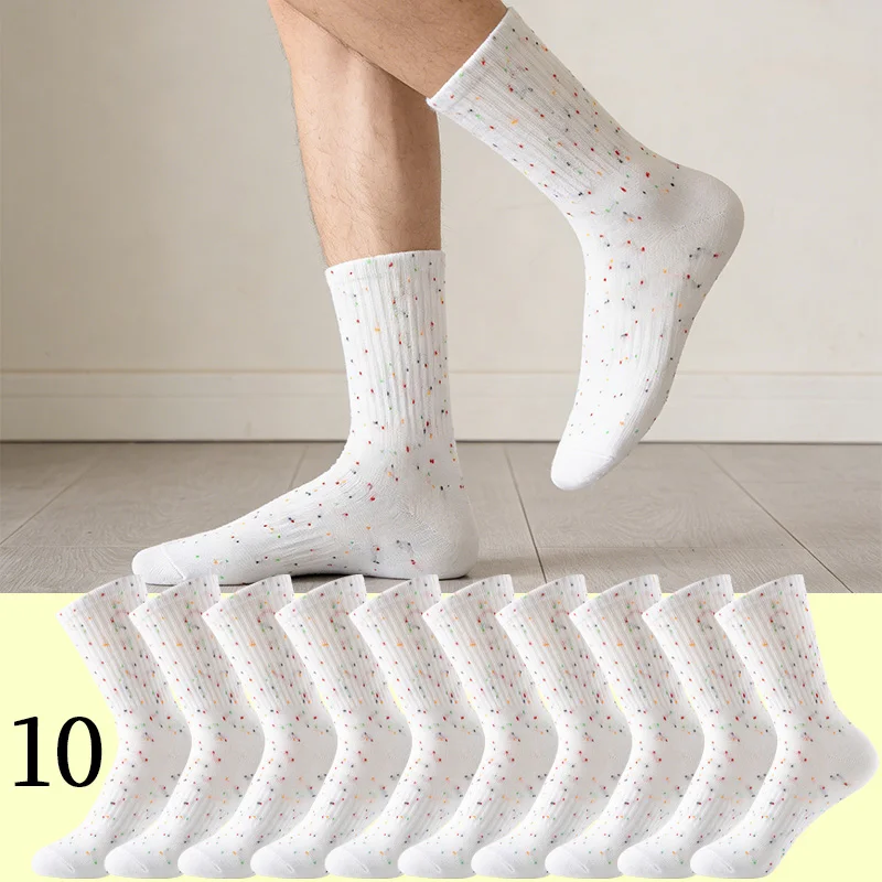 

10 пар популярных новых высококачественных носков с точечным рисунком для мужчин и женщин, удобные, дышащие, большие, популярные, повседневные носки для ежедневного использования.