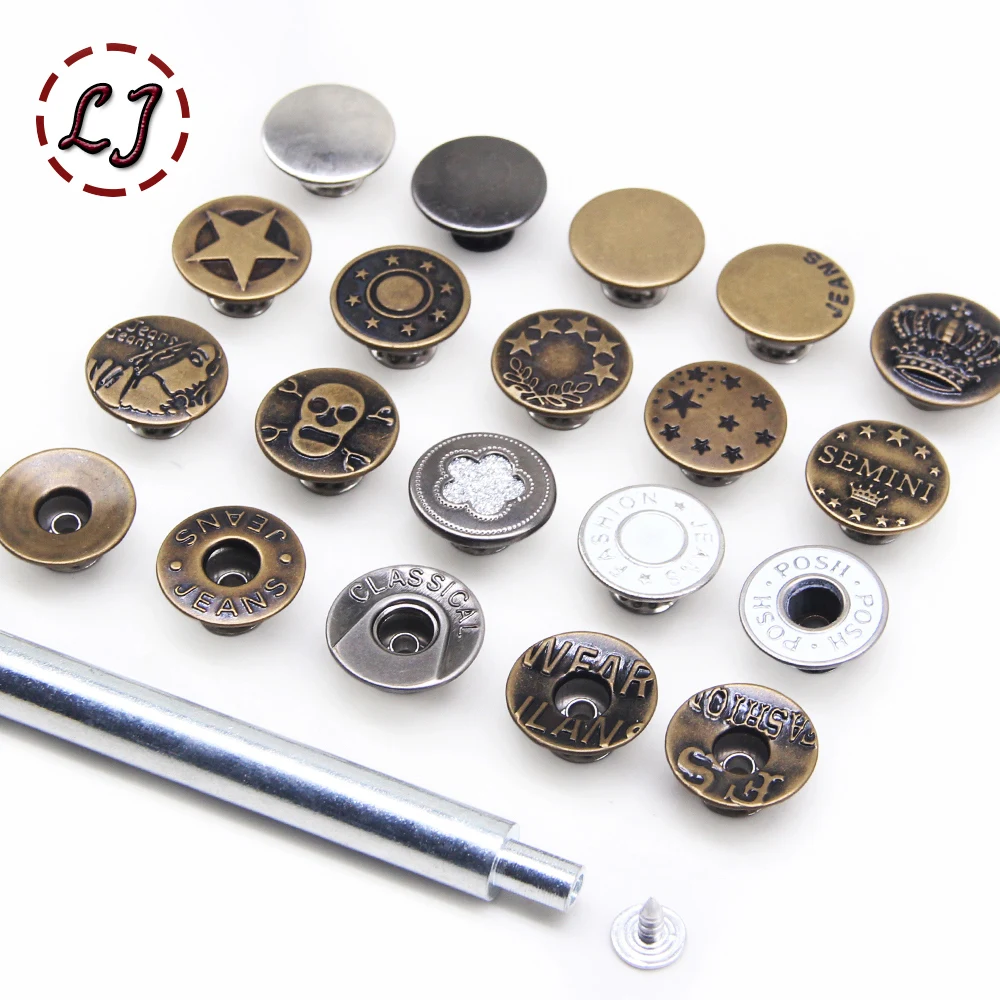 Jeans Buttons 10pcs/ lot 17mm Bronze Fashion Hollow Metal Brass Shank Button For Garment pants sewing clothes Accseeories