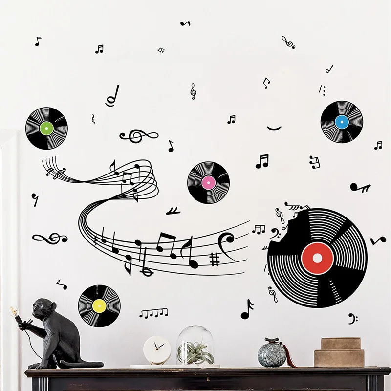 Creative Record Musical Note Wall Stickers Living Room Sofa Background Decoration Mural Bedroom Home Decor Self Adhesive Decals - Image 4