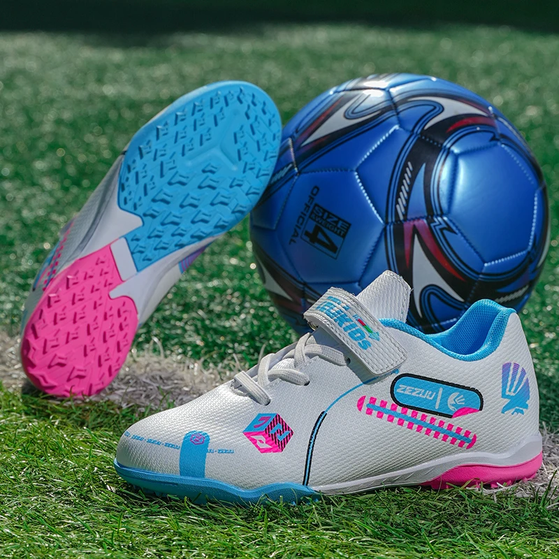 Kids Turf Soccer Cleats, Breathable Non-Slip Rotating Buckle Football Boots, Professional Outdoor Training Shoes for Boys Girls