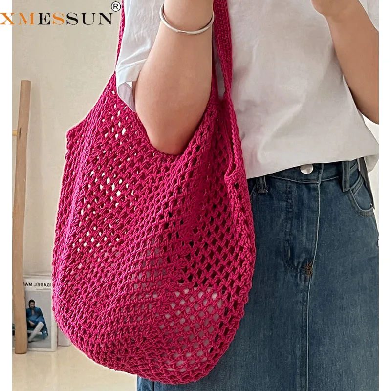 XMESSUN Trendy Leisure large-capacity Cotton Woven Bag,Fashion News Open-weave Straw Bag Vacation Beach Sholulder Bag for Women