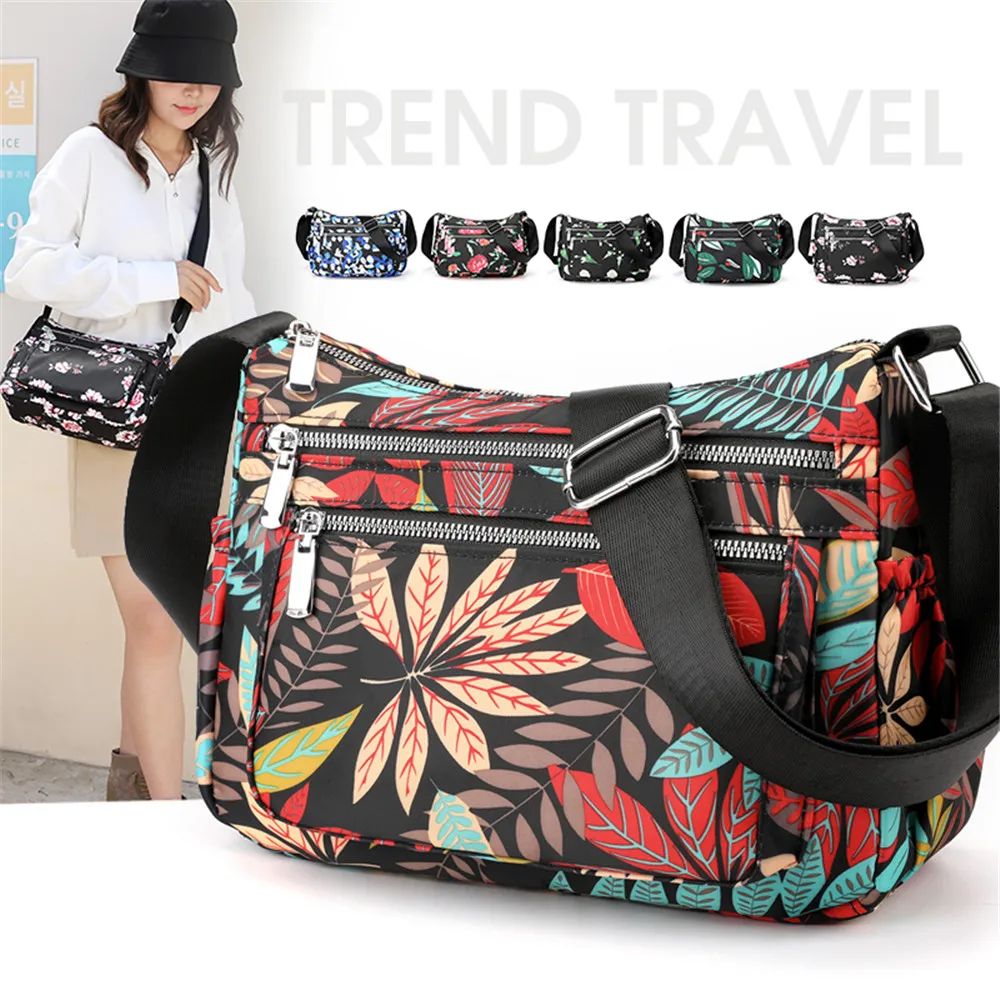 Women\'s Floral Shoulder Bag Large Capacity Nylon HandBags Designer Waterproof Casual Mother Bag Ladies Travel Tote Messenger Bag