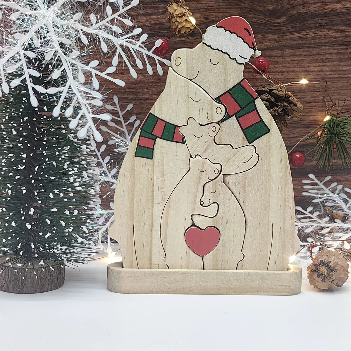 Description Picture 6 of itemCustom Name Wooden Bear Family Ornaments Personalized Wood Carving Bear Puzzle Christmas Birthday Gift home decor action figure