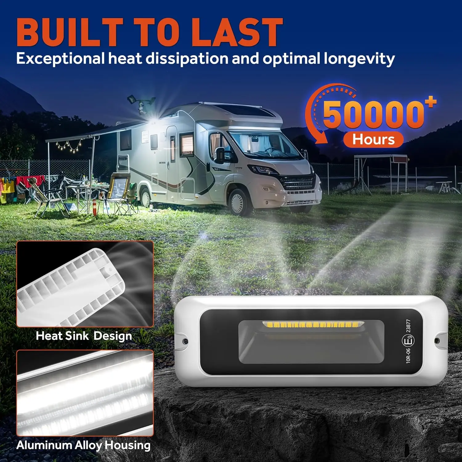 LED RV Exterior Porch Light, 6 Inch 15W 1200LM High Brightness, 10-30V DC, IP68 Waterproof Aluminum Housing for RVs, Trailers