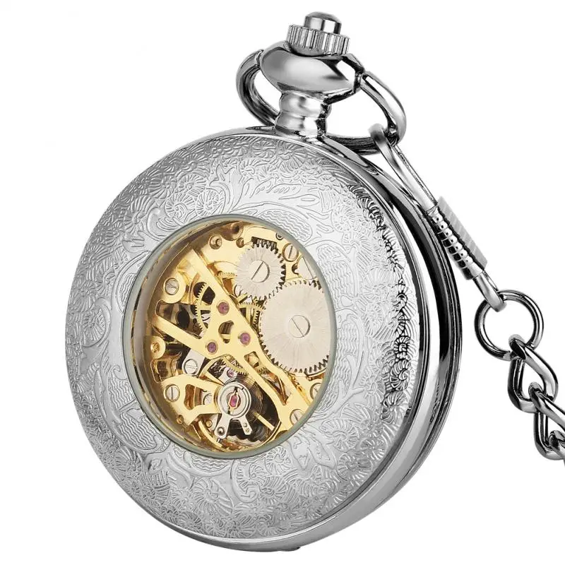 Montre de poche mécanique pour hommes, or argent, girafe, Design Animal, Steampunk, remontage à la main, avec chaîne de poche