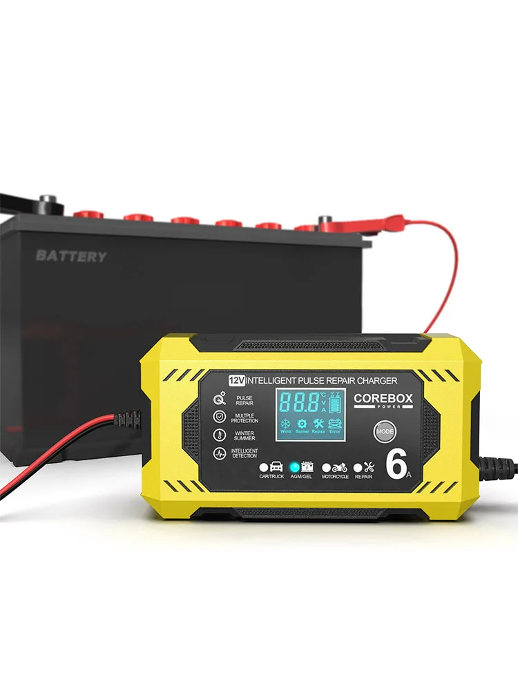 شحن بطارية إصلاح نبض عالي الطاقة للدراجات النارية SUV شاحنة شاحن بطارية السيارة الذكية متعدد الوظائف 12 فولت/6A ذكي