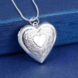 40-75cm 925 Sterling Silver Heart photo frame Pendant Necklace For Women Luxury Fashion Party Wedding Jewelry Christmas Gift