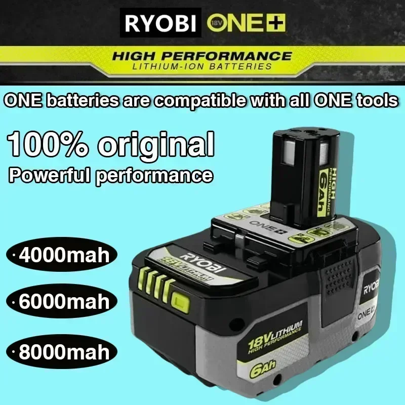 RYOBI ONE+8.0Ah high-performance lithium battery 18V no memory effect, low self discharge, suitable for all ONE+tools P104,P107