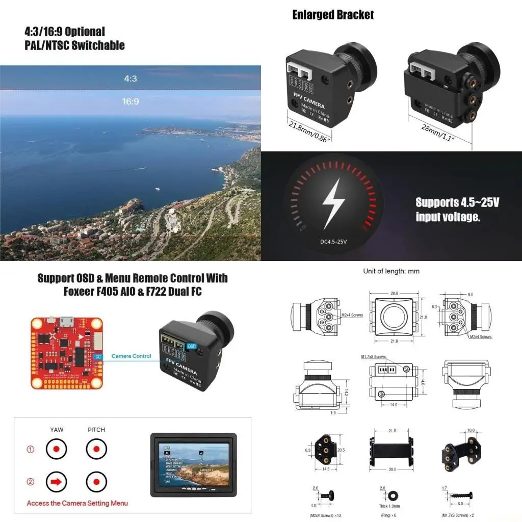 

B03F Мини-камера 1200TVL 2,1/1,8 мм 4:3/16:9 Многоформатная поддержка NTSC Переключаемая