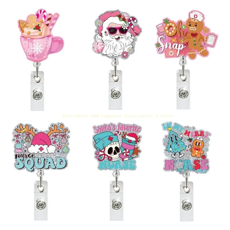 格納式 ABS バッジ ホルダー クリスマス スパンコール バッジ ホルダー オフィス スタッフ用