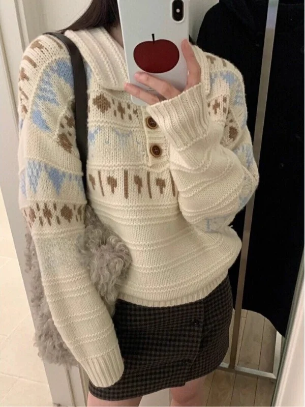 

Retro Knitted Ne Sweater Women's Loose High-End Feel Faionable Autumn Winter Outerwear Base Layer irt