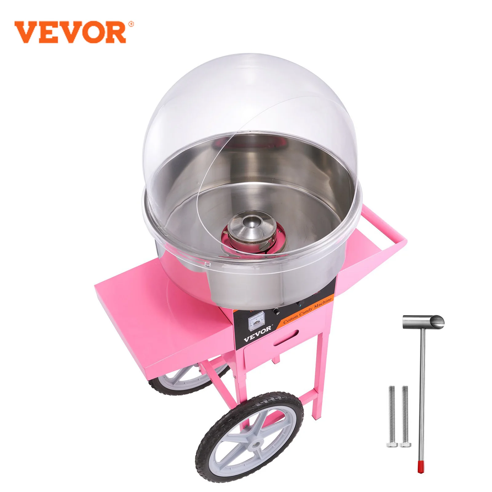 VEVOR Electric Cotton Candy Machine Cart w/Bubble Cover Shield, 1000W Commercial Floss Maker,for Home,Kids Birthday,Family Party