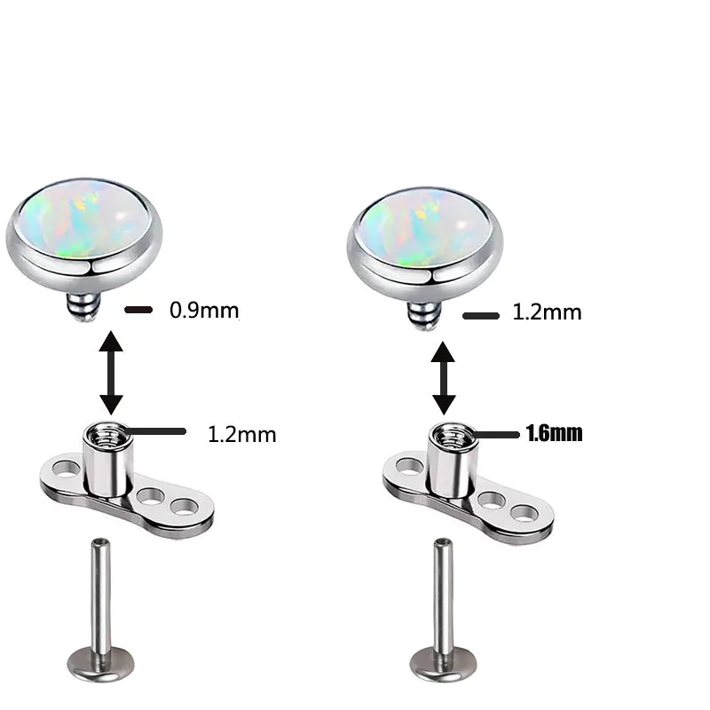 10 قطعة ASTM F136 التيتانيوم الأذن قطعة أوبال الجلد مرساة المخفية مايكرو الجلد ثقب الخيوط رئيس ل 0.9-1.2 مللي متر ثقب المجوهرات