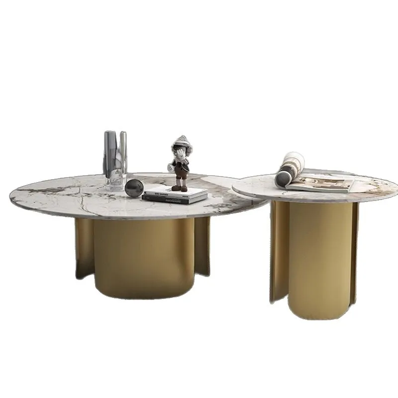 

Round coffee table light luxury modern small apartment simple tea table living room household rock slab