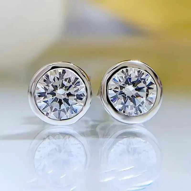 New Zircon European and American Style 925 Silver Moissanite Earrings, Women's Silver-Edged Earrings, Wedding Jewelry