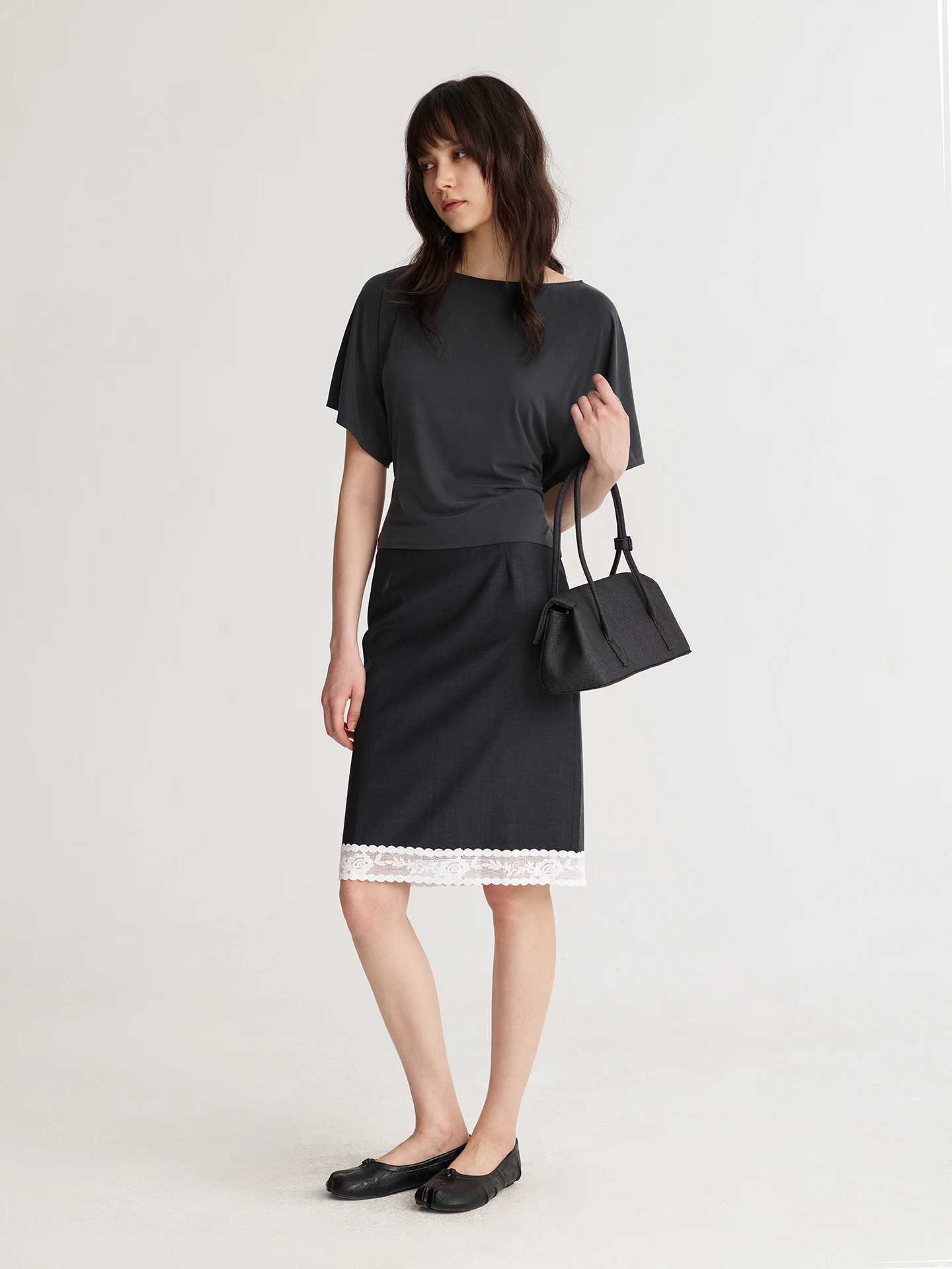 Dozzease Wool Lace Patchwork Suit Half Skirt Low Waist Straight Cut Versatile Simple Commute Short Skirt Business Casual Urba...