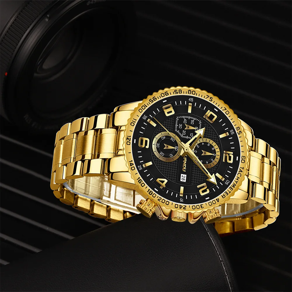 2pcs Mens Watch Bracelet Set Luxury Gold Top Brand Fashion Casual Watch With Calendar Quartz Wristwatches Relogio Masculino