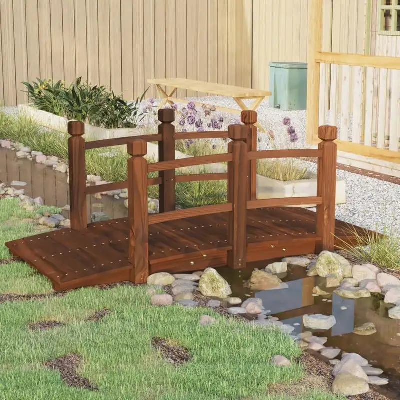 Pont de jardin en bois massif avec rampes, pont arqué paysager en épicéa pour la décoration d'étang de jardin, passage extérieur, 150x67x56 cm
