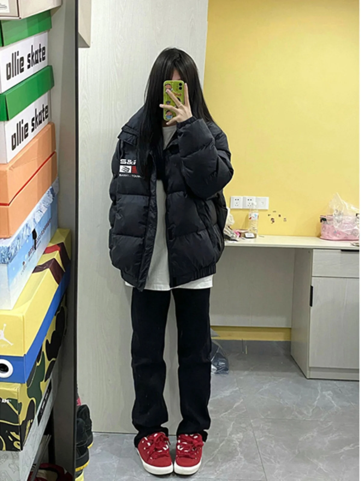 

Thiened American High Street Men's down Cotton Jaet Winter Cleanfit Couple's Outerwear Bla Warm Bread Sle Coat