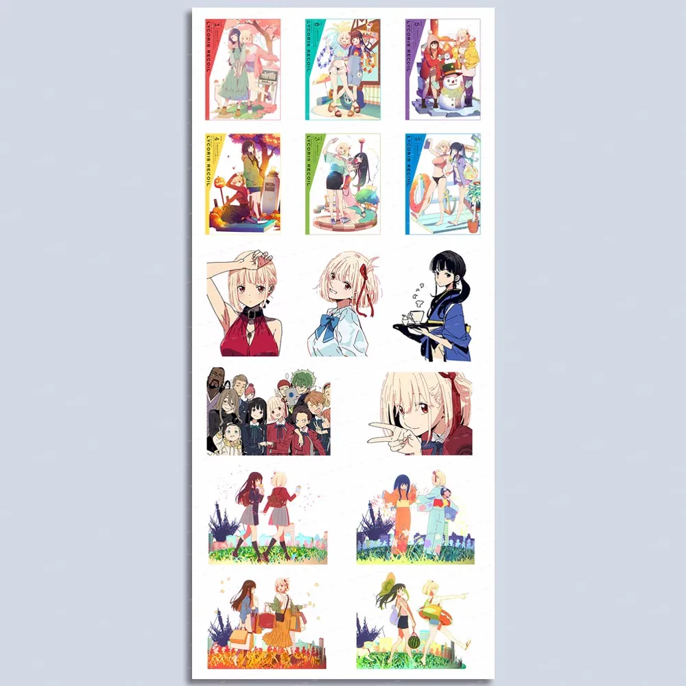 3pcs/1pack Lycoris Recoil Nishikigi Chisato Takina Inoue Stickers Crafts Scrapbooking Stickers 4848 Book Label Decor Sticker