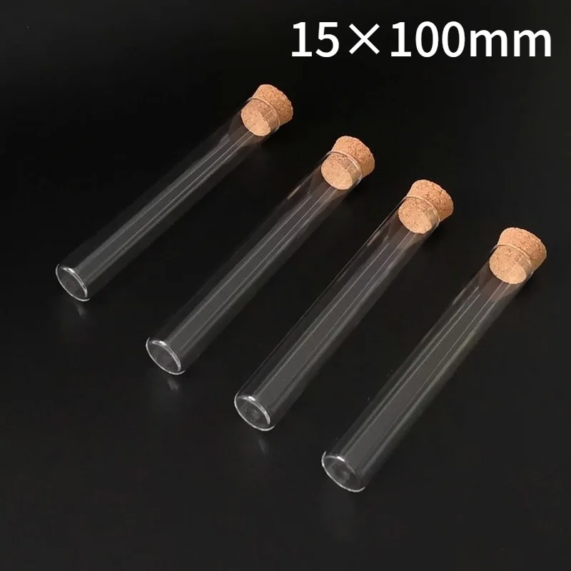 

12pcs 24pcs 48pcs 15x100mm Clear Flat Bottom Glass Test Tube with Cork Stoppers Laboratory Supplies