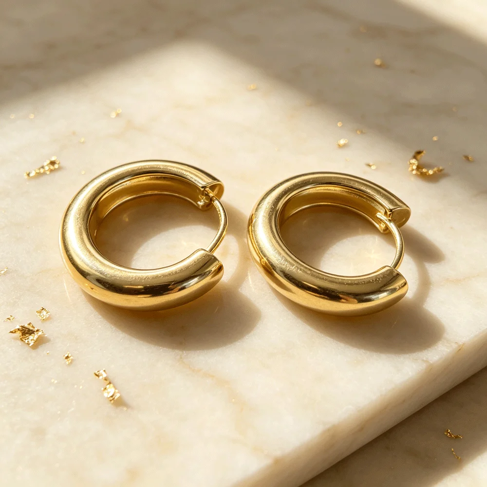Gold & Silver Plated Smooth Chunky Round Hoop Earrings, Women's Daily Minimalist Stackable Party Wedding Jewelry Gift for Her