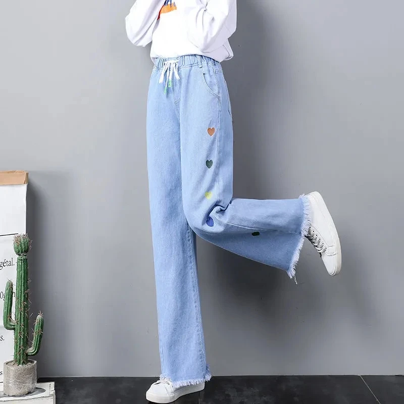 Jeans Women's Wide Leg Pants Straight Leg Jeans Elastic Waist 2023 New Wide Leg Pants Lady Loose Versatile Denim Pants