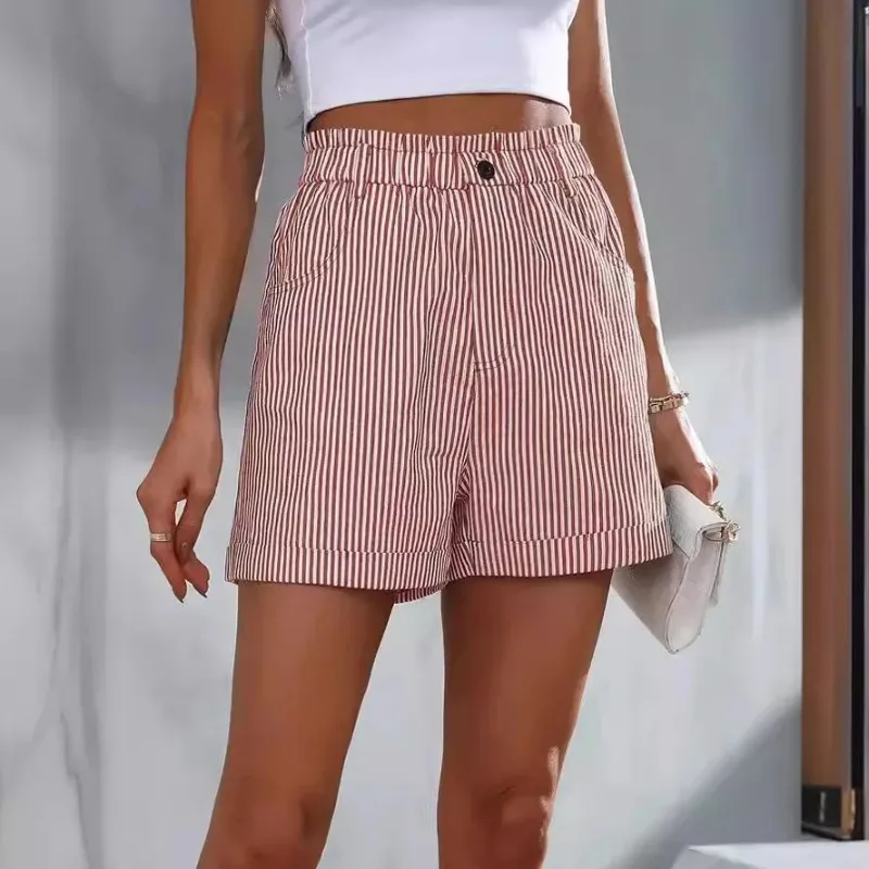 New summer casual pocket striped casual shorts women's wear