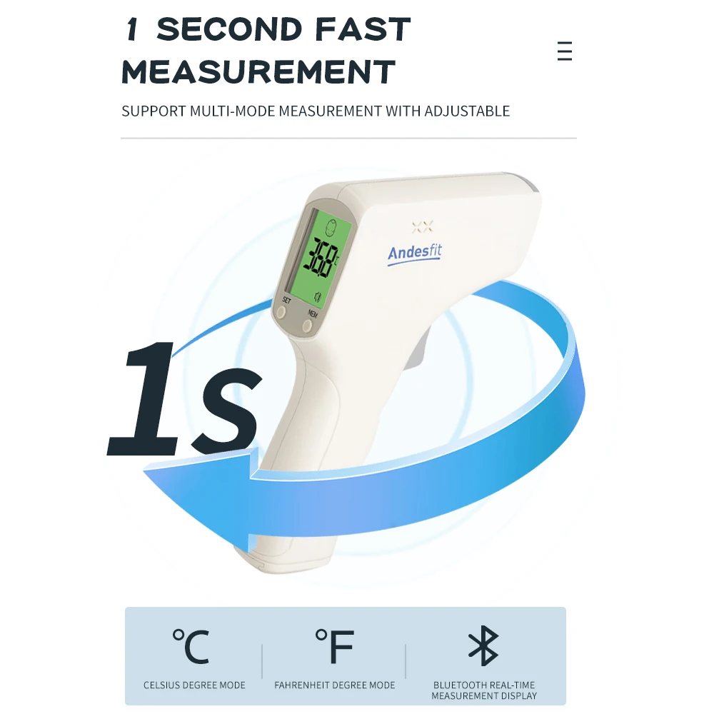 

Andesfit B33A Bluetooth-термометр для тела/поверхни, многорежимное измерение, регулируемый цифровой интеллектуальный термометр