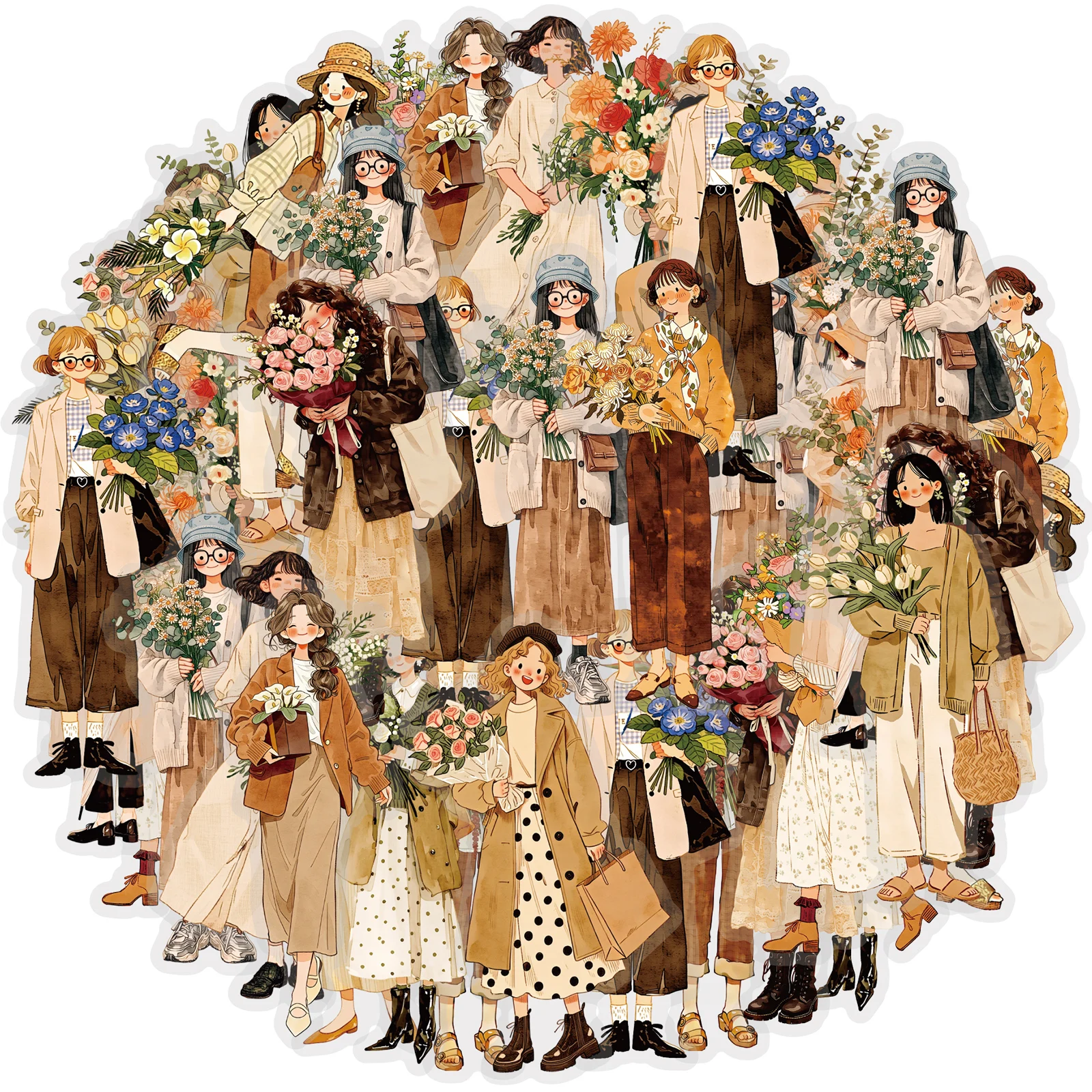 Etori Life 15pcs Warm-colored healing girl-themed collage materials for DIY notebooks, laptop backs, mobile phone backs, handbags, water bottles, postcards and envelopes, bicycles, scrapbooking supplies, office decoration items, Korean stationery, children's stickers, gifts for friends, waterproof stickers