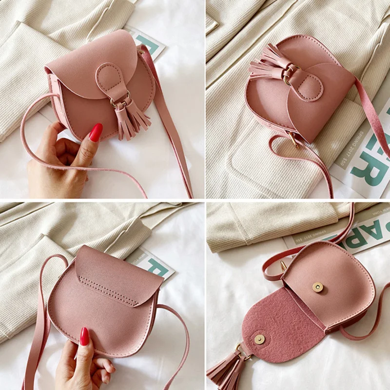 Children Crossbody Bags PU Leather Small Shoulder Bag Cute Accessories Kids Coin Purse Cute Girls Baby Tassel messenger bag