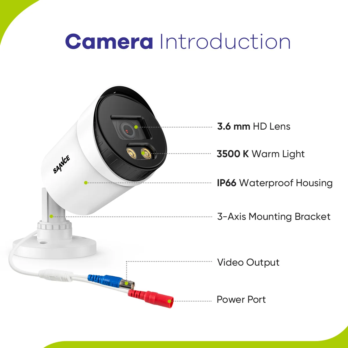 SANNCE-Sistema de videovigilancia CCTV 1080N 5 en 1, videocámara de 1080P, lente de 3,6 MM, H.264, detección humana, Noche a todo Color, IP66, 16 canales