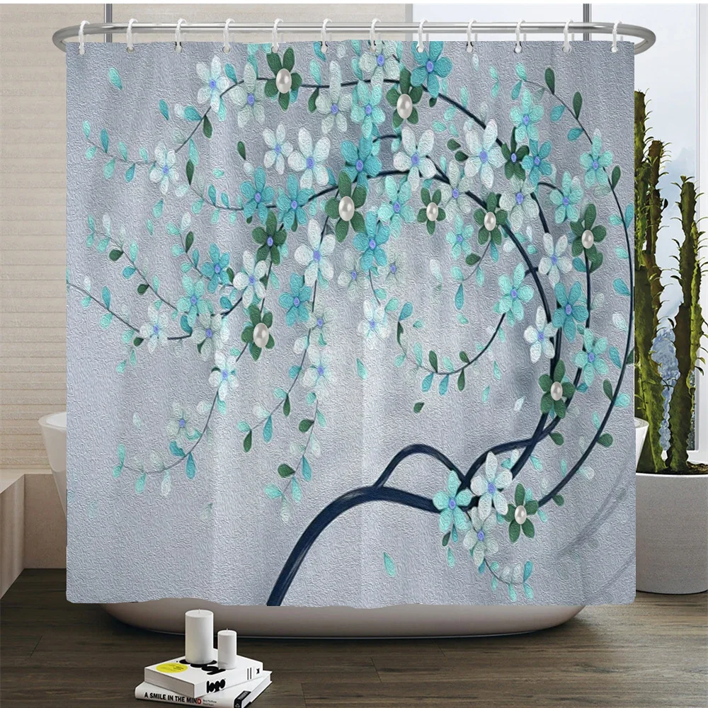 3D Beautiful Flower Tree Printed Bathroom Curtain Polyester Waterproof With Hooks Home Decoration Shower Curtain Bathroom Screen