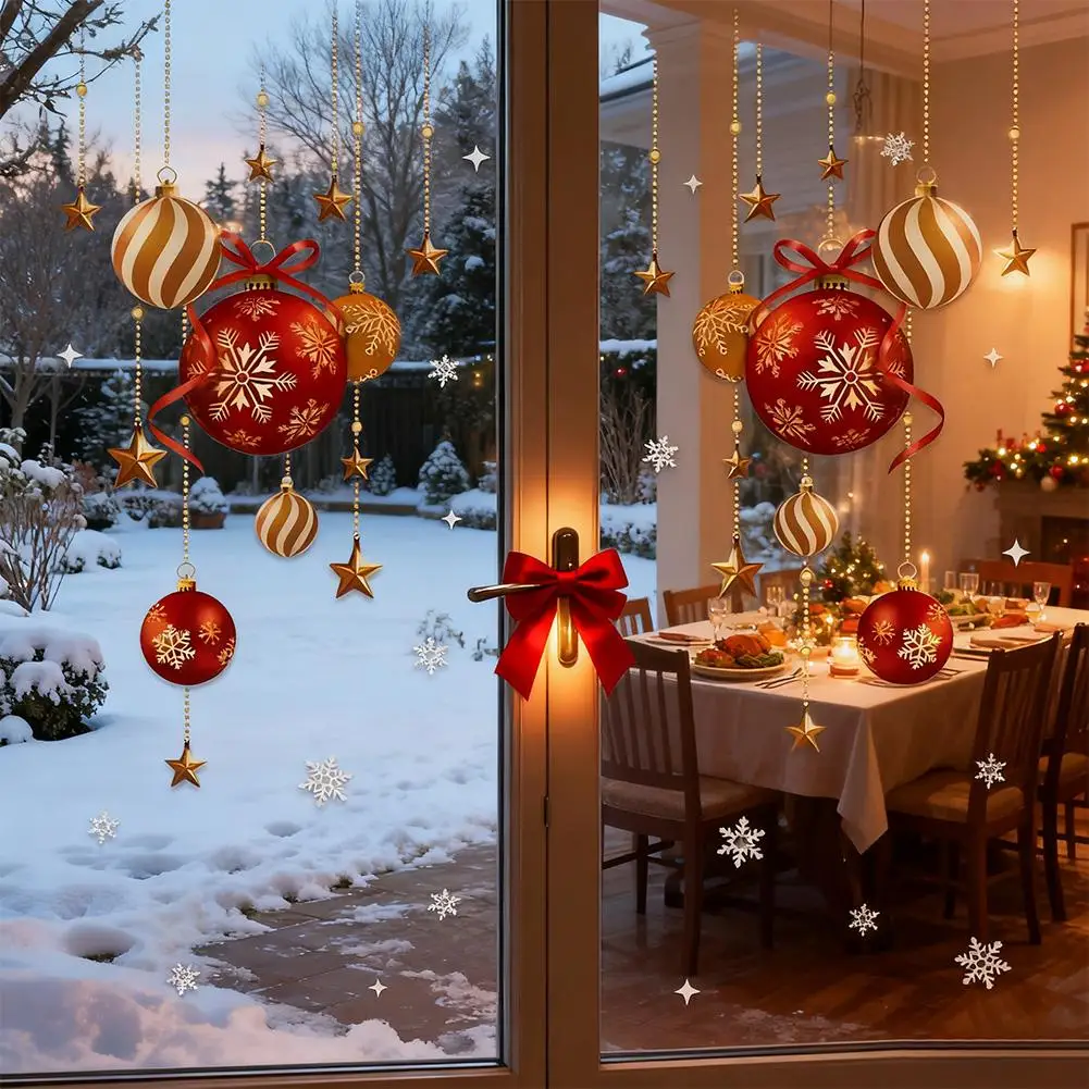 

Christmas Windows Stickers Festive Atmosphere Decor, Stars, Year Snowflakes Balls, Stickers New Happy Glass Window Colorful H7B0