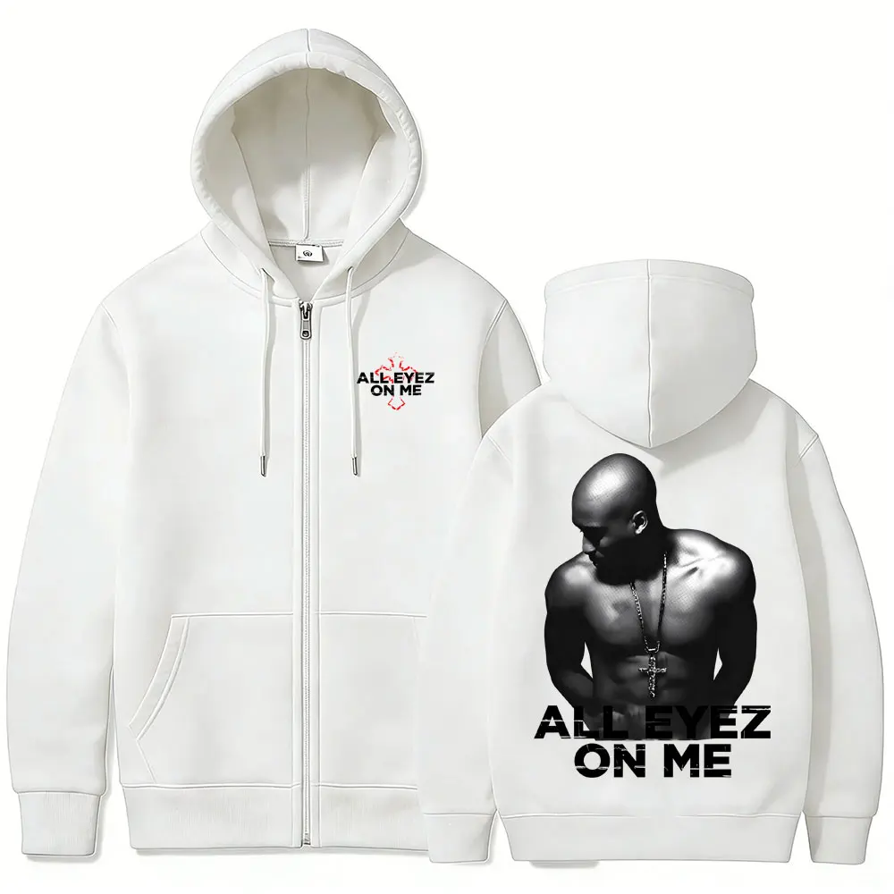 Rapper Tupac 2pac All Eyez on Me Cross Zipper Hoodie für Männer und Frauen Hip-Hop Mode Reißverschluss-Kapuzenpullover Herren Lässige Übergroße Streetwear – Detail 7