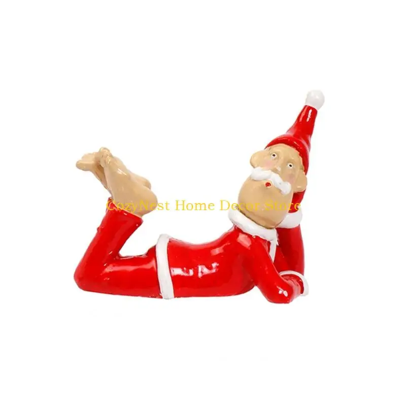 92MF Amusing Santa Resins Figurine Playfully Prone Pose Santa Sculpture For Christmas Decors Humor And Festives Ornament