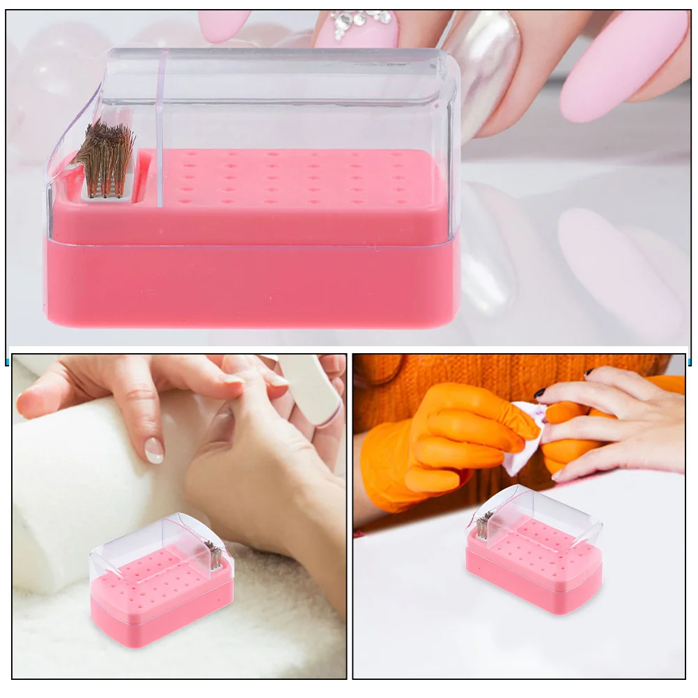 3 قطعة مانيكير لقمة ثقب صندوق حامل 30 ثقوب المحمولة مسمار مثقاب الخشب المنظم حامل مع فرشاة تنظيف لتخزين مكتب الأظافر